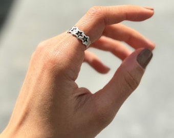 Silver Star Ring: Adjustable Celestial Jewelry Gift