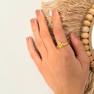 Dainty Gold Plated Claddagh Ring: Adjustable Friendship Ring