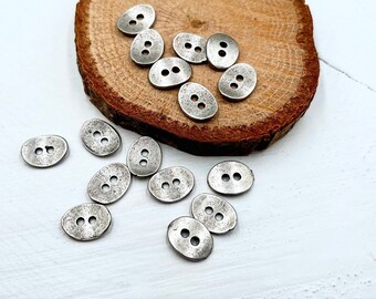 20 Dark Silver Oval Button Charms: Zamak Two-Hole Connectors (14x11 mm)