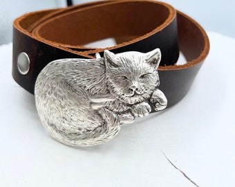 1 Pcs  Vintage Inspired, Sleeping Cat Belt Tip, Minnos Cat with Closed Eyes, Cute Cats Belt Tip,