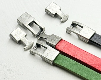 Fermoir cordon en cuir argenté foncé : embout pour bijoux en zamak (11 x 5,5 mm), 5 jeux