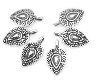 10 Antique Silver Teardrop Charms: Dangle Jewelry Making Supplies
