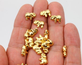10pcs 22k Gold Plated Mini Elephant Slider Beads: Jewelry Making Supplies