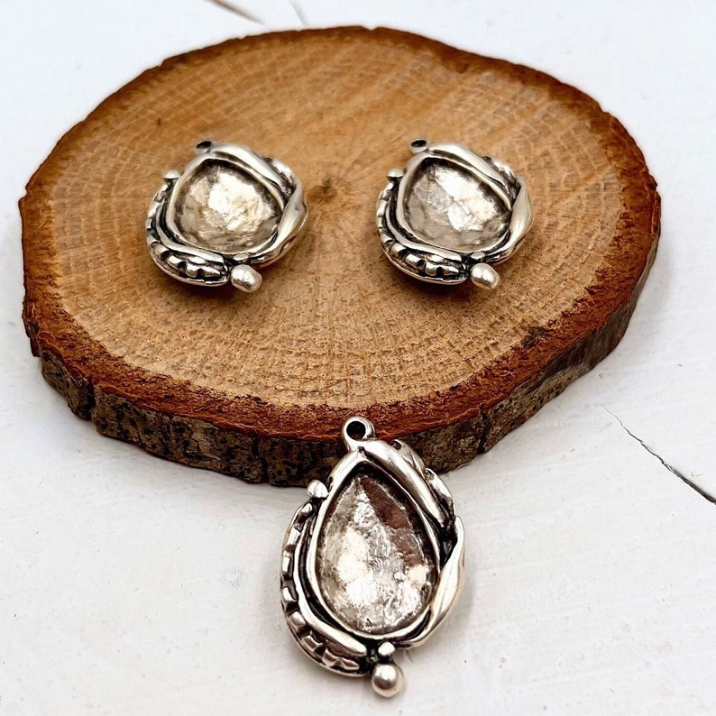 5 Pcs Making Colorful Necklaces, Necklaces Similar to Water Drops, Blank Bezel Charms, Antique Silver Charms, Drop Shape, zm19 as image 1