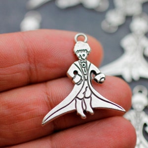 10 Little Prince Charms: Antique Silver Zamak Pendants (30mm)