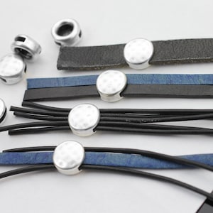 10 Hammered Slider Beads: Sterling Silver Zamac Spacer Charms