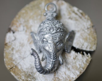 Raw Pewter Ganesha Charm: Handmade Elephant Pendant (38x24 mm)