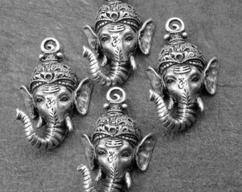 Sterling Silver Plated Ganesha Elephant Pendant Charm: Handmade Turkish Finding