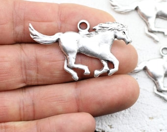 5 Antique Silver Running Horse Charms: Pewter Jewelry Findings