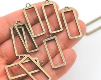 10 Antique Bronze Rectangle Open Bezel Pendants: Resin Jewelry Findings