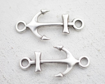 10 Antique Silver Anchor Charms: Zamak Bracelet Connectors