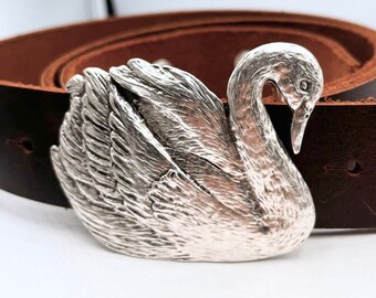 Vintage Leather Swan Belt Antique Silver Swan Belt Buckle: Pewter Animal Buckle - Etsy main image 3