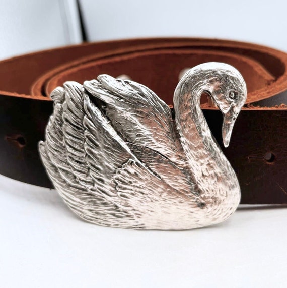 Antique Silver Swan Belt Buckle: Pewter Animal Buckle - Etsy display picture 1