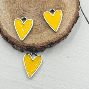 Tiny Yellow Enamel Heart Charm: Gold Pendant, DIY Jewelry Supply