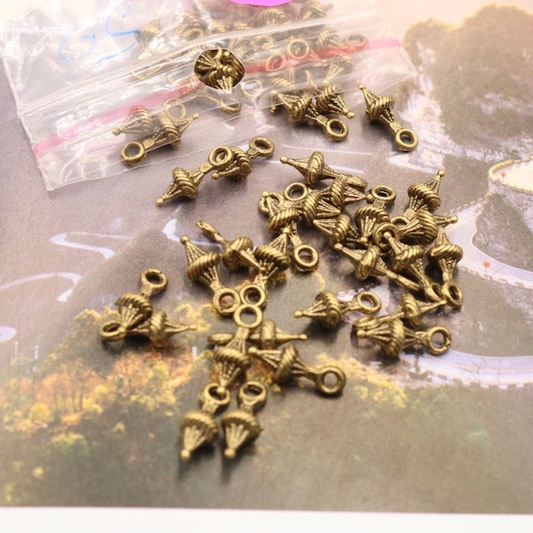 Tiny Drop Charms, Spike Charms Antique Bronze Plated, Spike Pendants, Spike 1 Loop Findings, Mini Bracelet Charms, Beads, 50 Pcs, ZM1047 AB