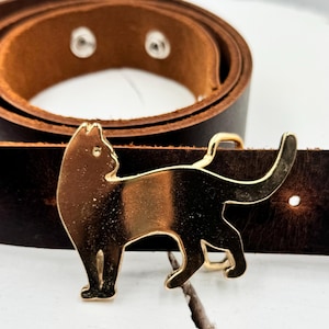 Shiny Gold Plated Cat Belt Buckle, Classic Cat Belt Buckle, Animal Belt Buckle, Christmas Gift idea, Gift for Cat Lovers, Best Gift for Mom