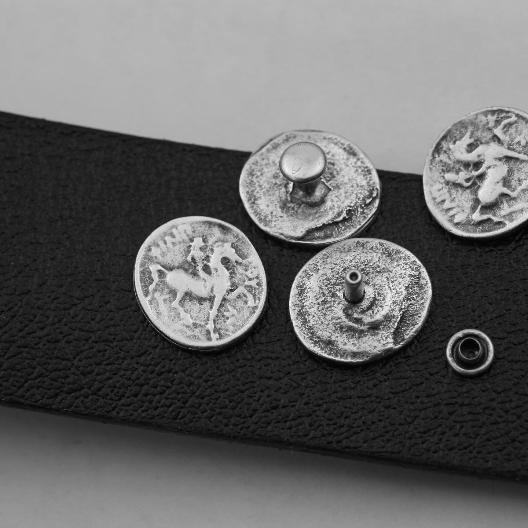 10 Coin Rivets: Sterling Silver Plated Zamak, Leather Craft Decoration