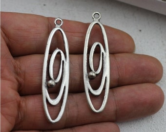 10 Antique Silver Charms: Zamak Metal Pendants (55mm)