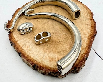 3 Set Rhodium Bracelet Clasp: Half Cuff Hook, 4mm Leather Cord