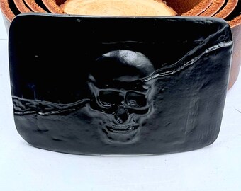 Matte Black Skull Belt Buckle: Zamak Pewter Halloween Buckle