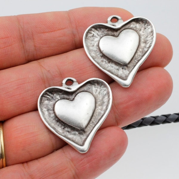 10 pcs Heart charm Pendants, Sterling Silver Plated Antique Silver Heart Pendant, Charms for Necklace, Earrings, wholesale charms, e176