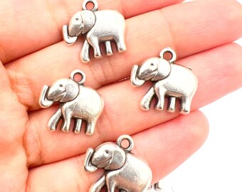 Antique Silver Elephant Charm: Small Safari Animal Pendant