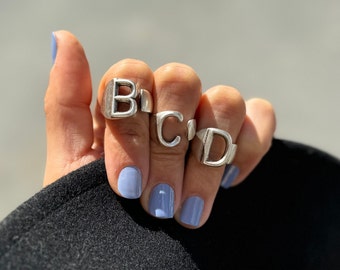Antique Silver Initial Ring: Adjustable Personalized Monogram