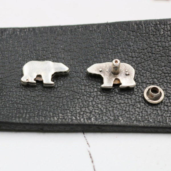 Antique Silver Bear Rivets, Tiny Animal Rivets, Small Polar Bears Rivets, Leather Craft Decorative Rivets, Jeans Accessories, 10 Pcs, ZM2029