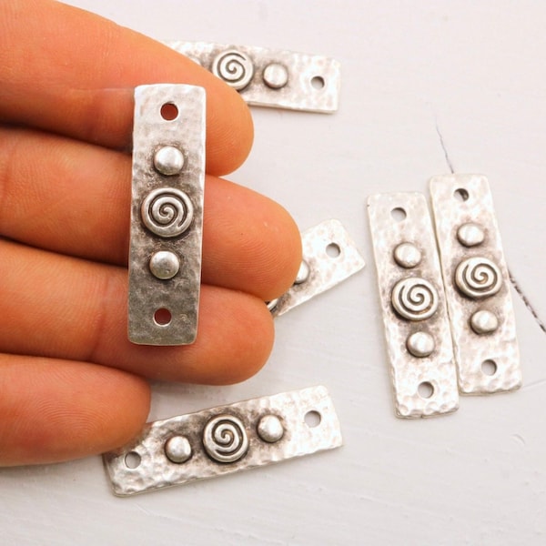 10 Swirl Rectangle Connector, Rectangle Connector, Spiral Charm, Silver Ton Ethnic Charms, Geometric Charms, Rectangle Connector, ZM1129AS