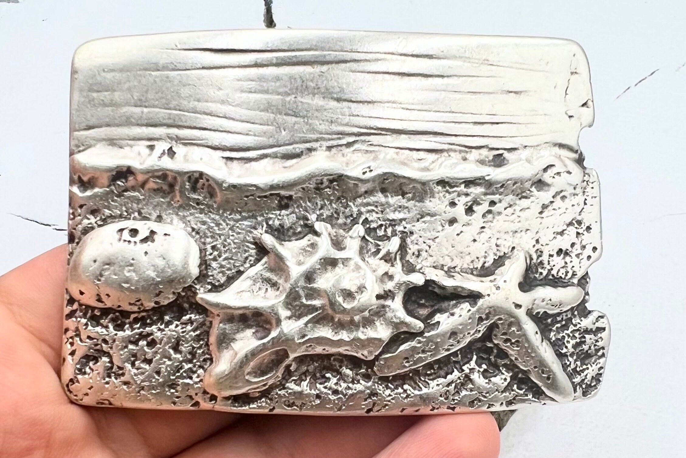 Seashell Belt Buckle: Antique Silver Nautical Boho Belt  display picture 3