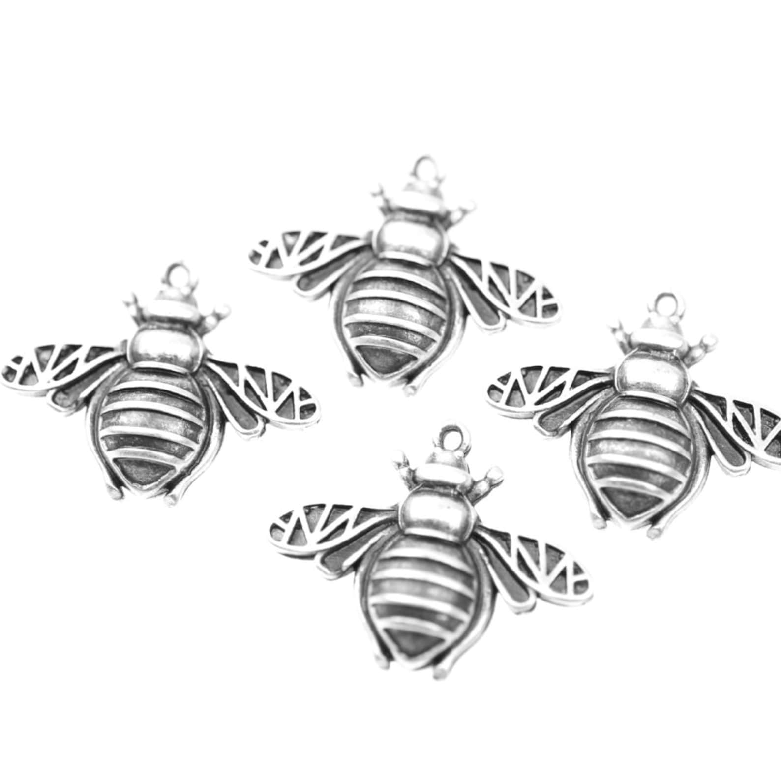 10 Pcs Honey Bee Charms Plated With Real Sterling Silver Etsy