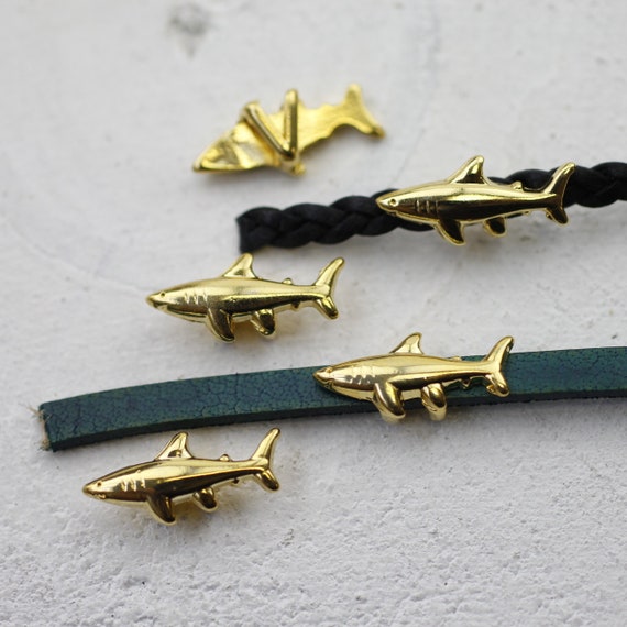 10 Shark Beads, 24k Gold Plated Shark Slider, DIY Friendship