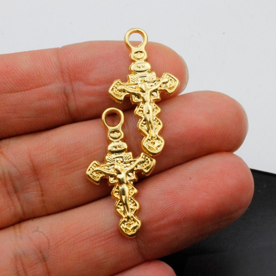 18K PVD Gold Cross Religious Pendant Plain Charms Without Jesus 3 Sizes  Christian Crosses for Jewelry Making GP88, GP89, GP90 