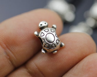 10 Sterling Silver Plated Turtle Beads: Pandora Style Charms (14x10 mm)