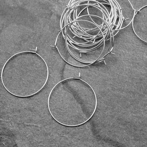 20 Pcs (10 Pairs) 25mm Silver Earring Hoops, Hoop Ear Wire