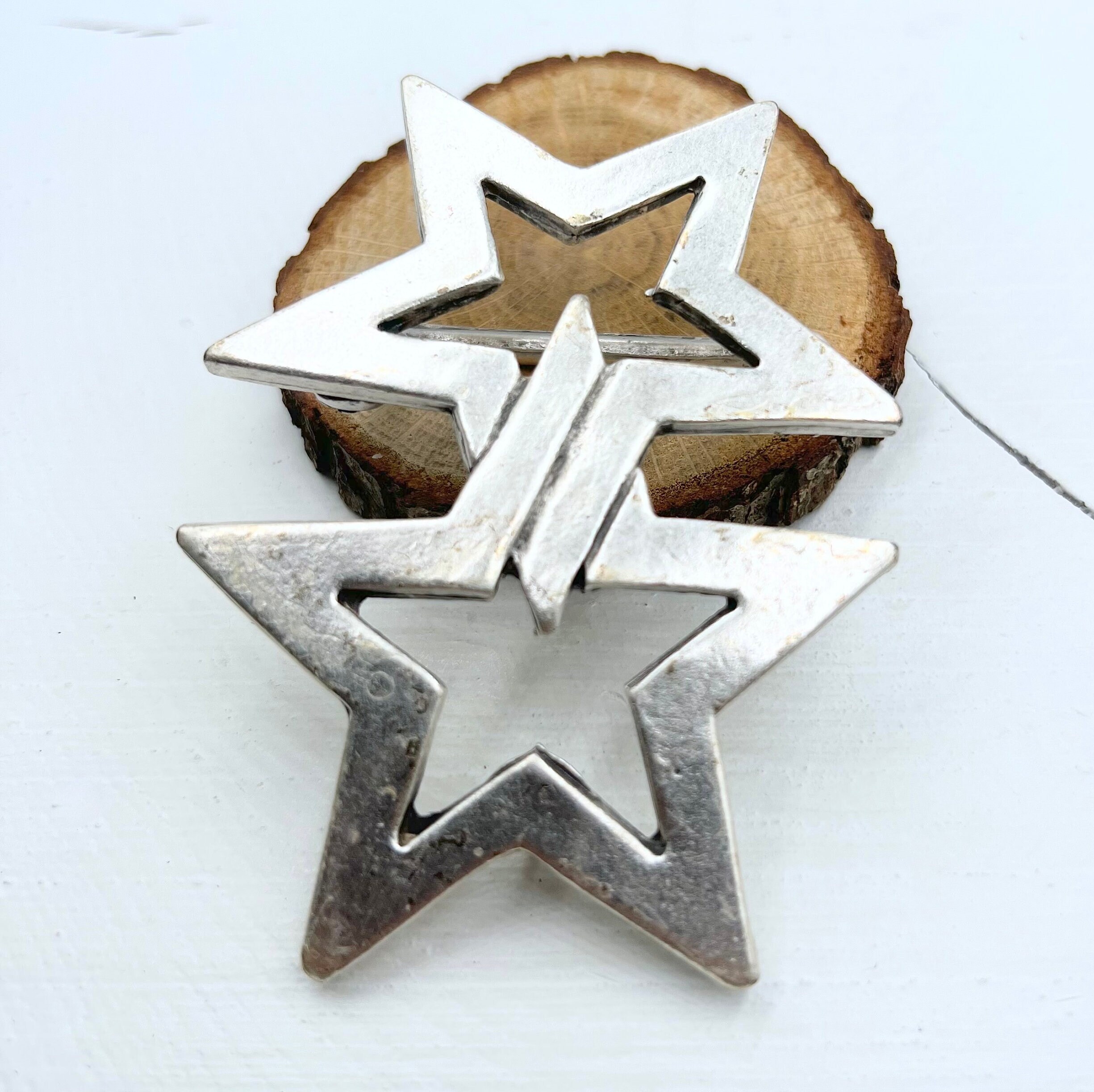Double Star Belt Buckle: Pewter Western Accessory (fits 40mm