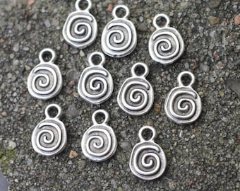 20 Antique Silver Spiral Charms: Zamak Pendants (13mm)