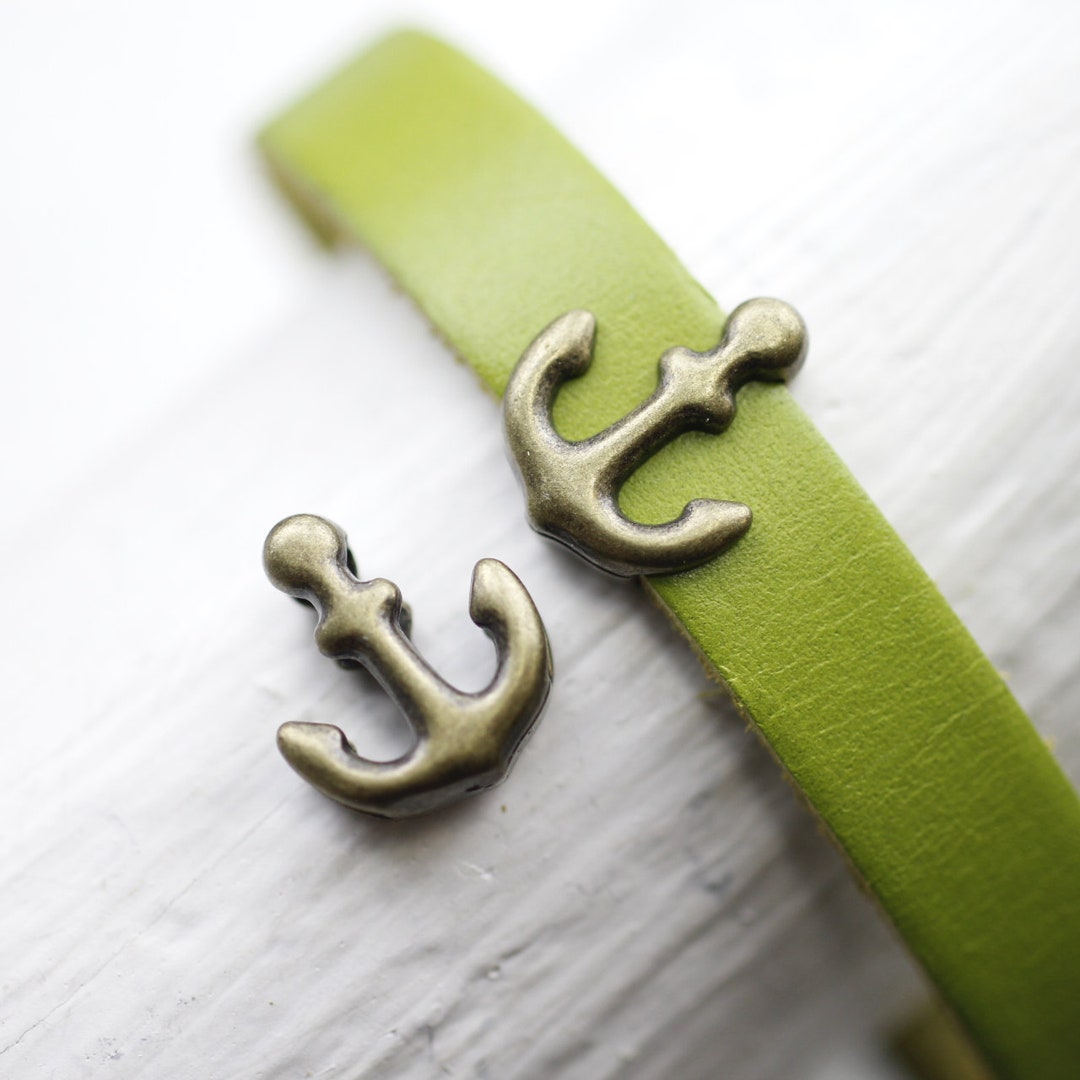 10 Antique Brass Anchor Slider Beads: Flat Leather Bracelet Supplies - Etsy
