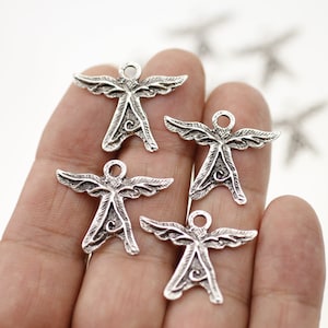 10 Antique Silver Angel Charms: Guardian Pendants, Jewelry Supplies