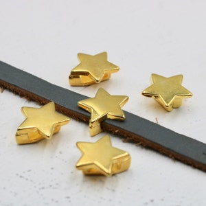 Gold Sterne Spacer Perlen, Sternförmige Anhänger Perlen, große Stern Perlen, hochwertige Perlen, für Flachleder und Kordel Armband, 10 Stück, ZM314 SG