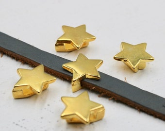 Gold Star Spacer Beads: 24k Plated Zamak Pendants (10 Pcs)