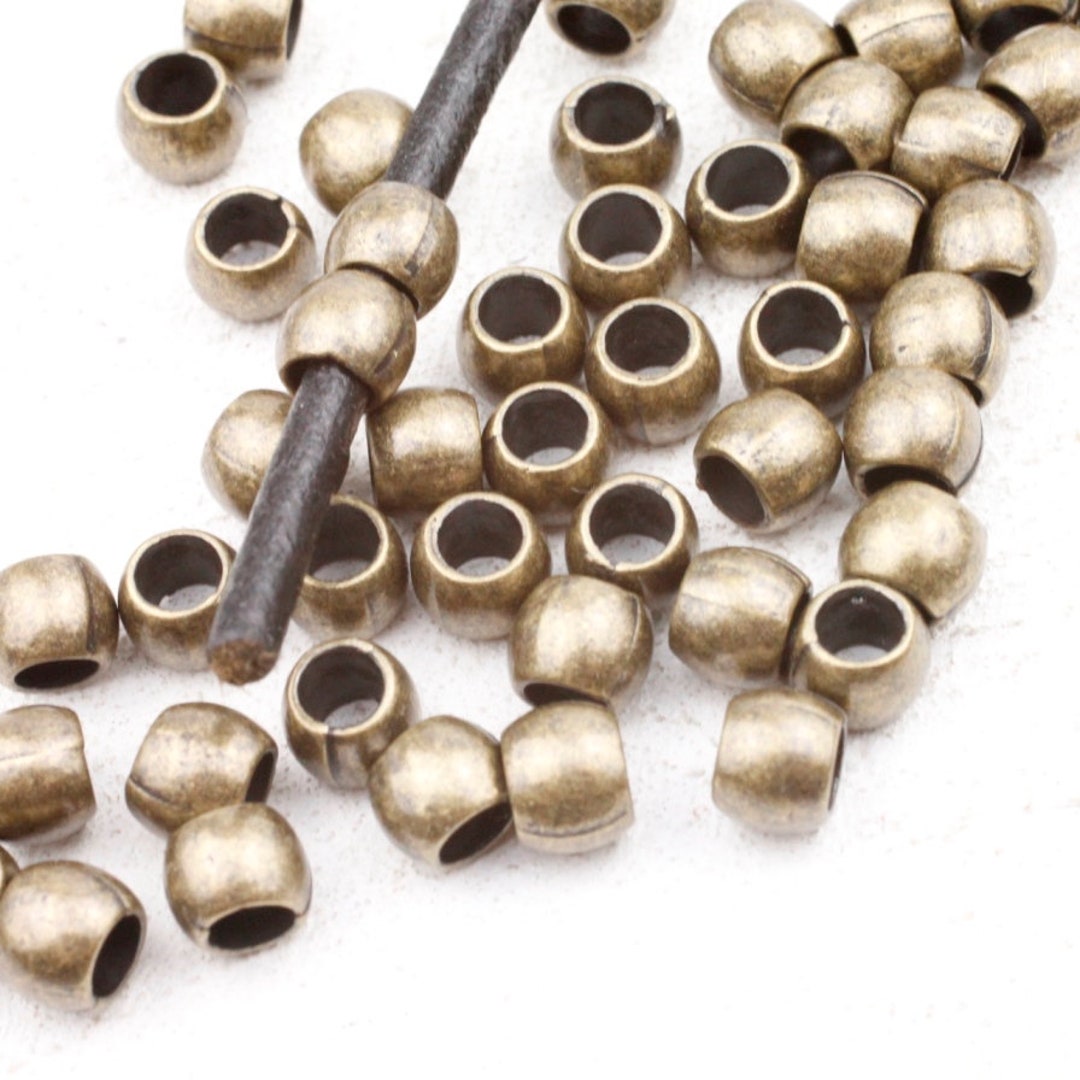 50pcs Antique Bronze Beads, Round Metal Beads, Zamak Beads, Bracelet