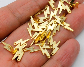 20 Dainty Lightning Bolt Charm 22k Gold Plated, gold charm pendant, lightening charm, Wholesale Jewelry & Findings - zm995 go