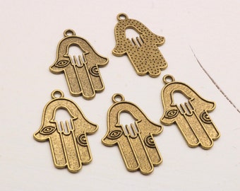 Antique Bronze Fatima Hand Charms: Hamsa Pendant, DIY Jewelry Supplies