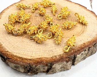 20 Shiny Gold Tree Charms: Handmade Jewelry Pendants
