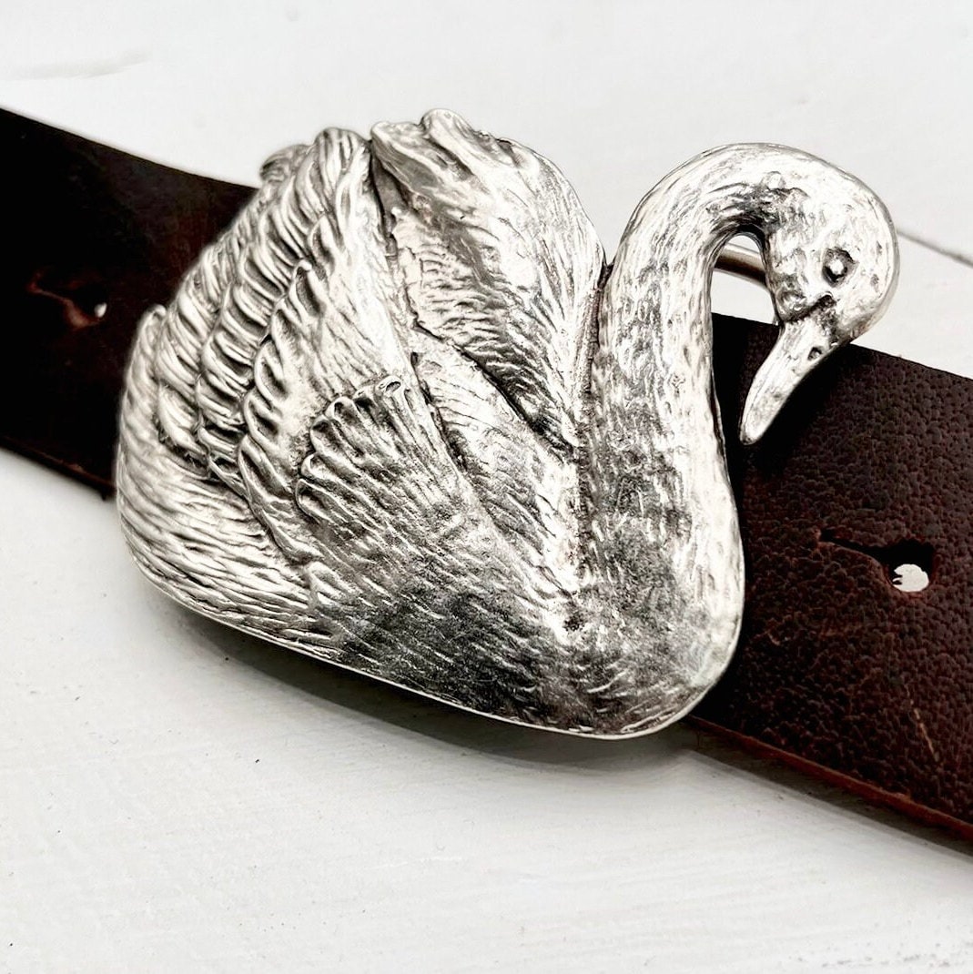 Antique Silver Swan Belt Buckle: Pewter Animal Buckle - Etsy