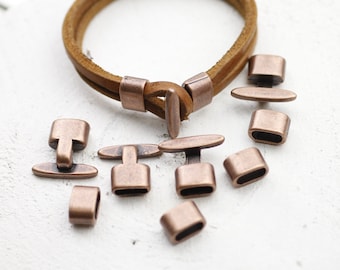 5 Sets Antique Copper T-Bar Bracelet Clasps: 10x5mm Cord Closures