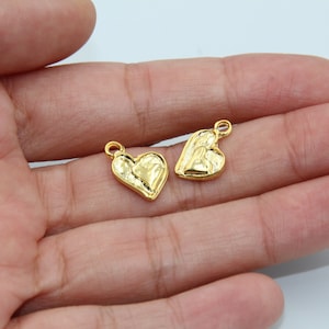 10 Mini Heart Charms Love Charms, gold heart tags, gold Heart Charms for Necklace Bracelet Earring Component zm149 go