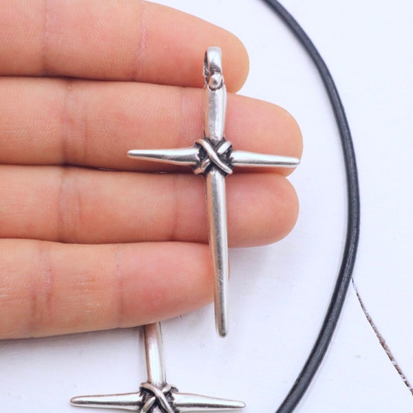 3 Pcs Cross Pendant Large Silver Plated Cross Charms, Mens Cross Necklace, Religious Jewelry ZM928 AS