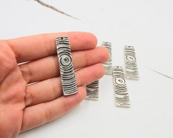 Antique Silver Swirl Pendant Charms: Rectangle Zamak Jewelry (5 Pcs)